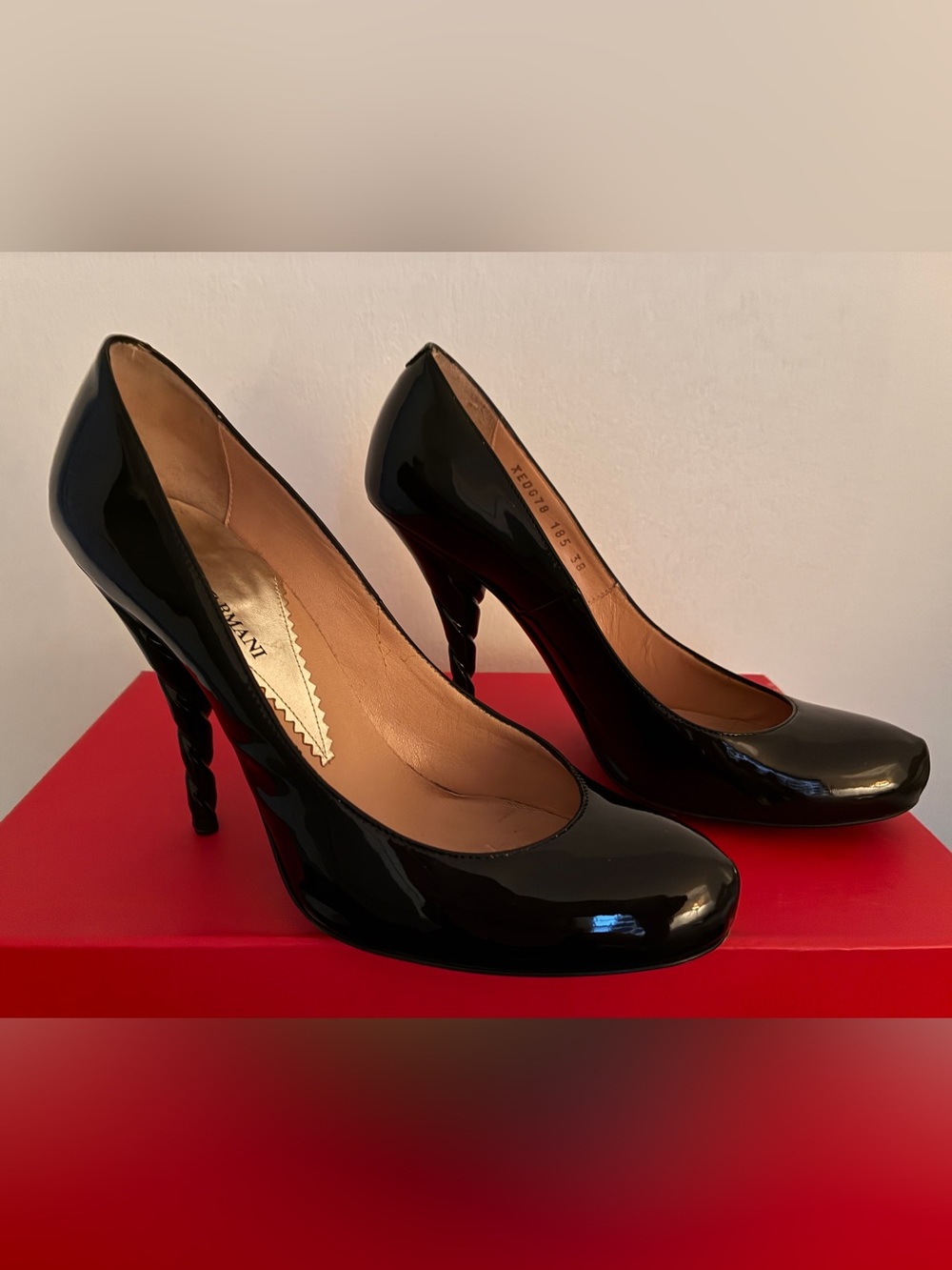 Emporio Armani Black Patent Leather Pumps, 4” heel